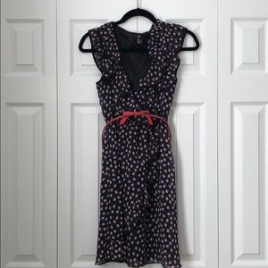 H&M blue ruffle polka dot dress w/ pink bow belt